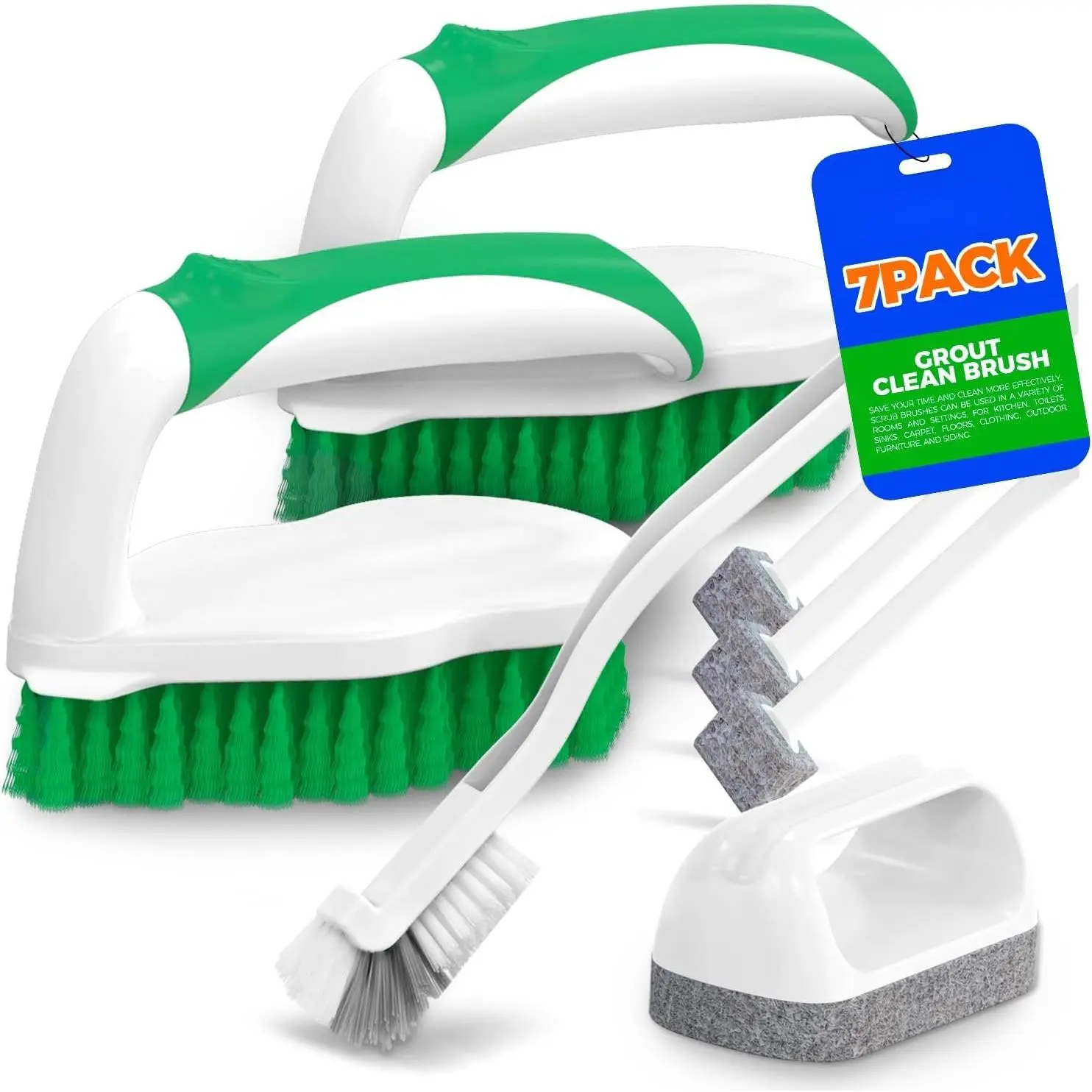 7 Pack Cleaning Brush Scrub Brush Kitchen Brush for Floor,Green | Deep Cleaning Brush Set, Scrub Pads with Scraper Tip for Pool Walls, Bathroom, Grout, Floor, , Tub, Shower