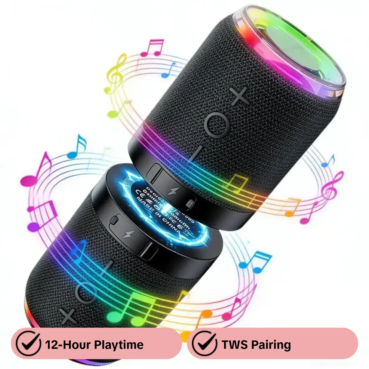 Portable Bluetooth compatible Speaker, Multifunctional Speaker, Magnetic 2-In-1 Design, Wireless Mini Speaker, Stereo, 12-Hour Playtime, TWS Pairing, Bluetooth5.4, Fm Radio, Rechargeable Party Speaker, Portable Speakers