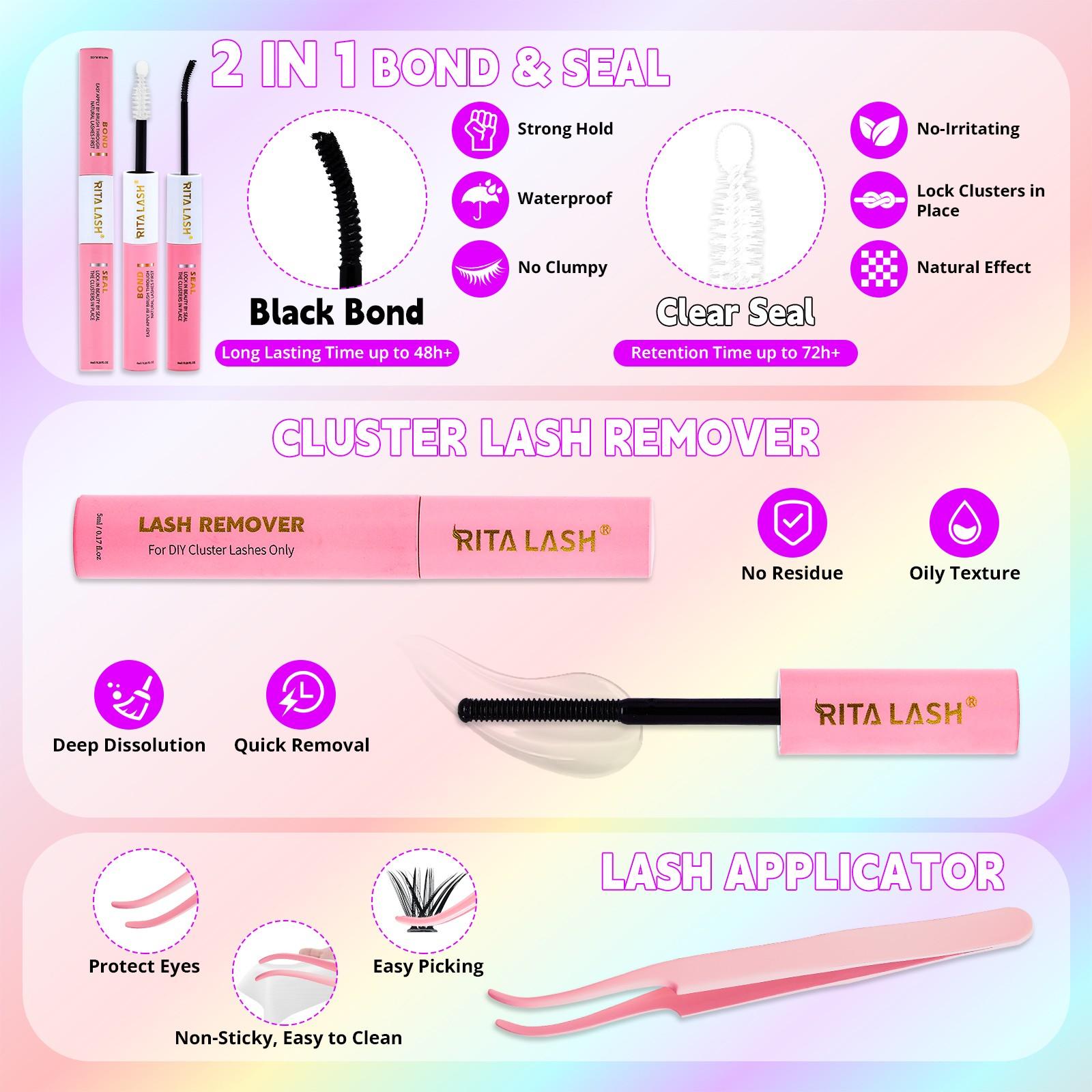 RITALASH 544PCS 4 Styles Upgrade Cat Lash Clusters Gift Packs, WaterProof Lashes Eyelash Clusters Extensions for Beginners and Proficient, DIY at Home Easily, Extension Soft comfortable Easy Apply Natural Look for Makeup gift Lash Clusters