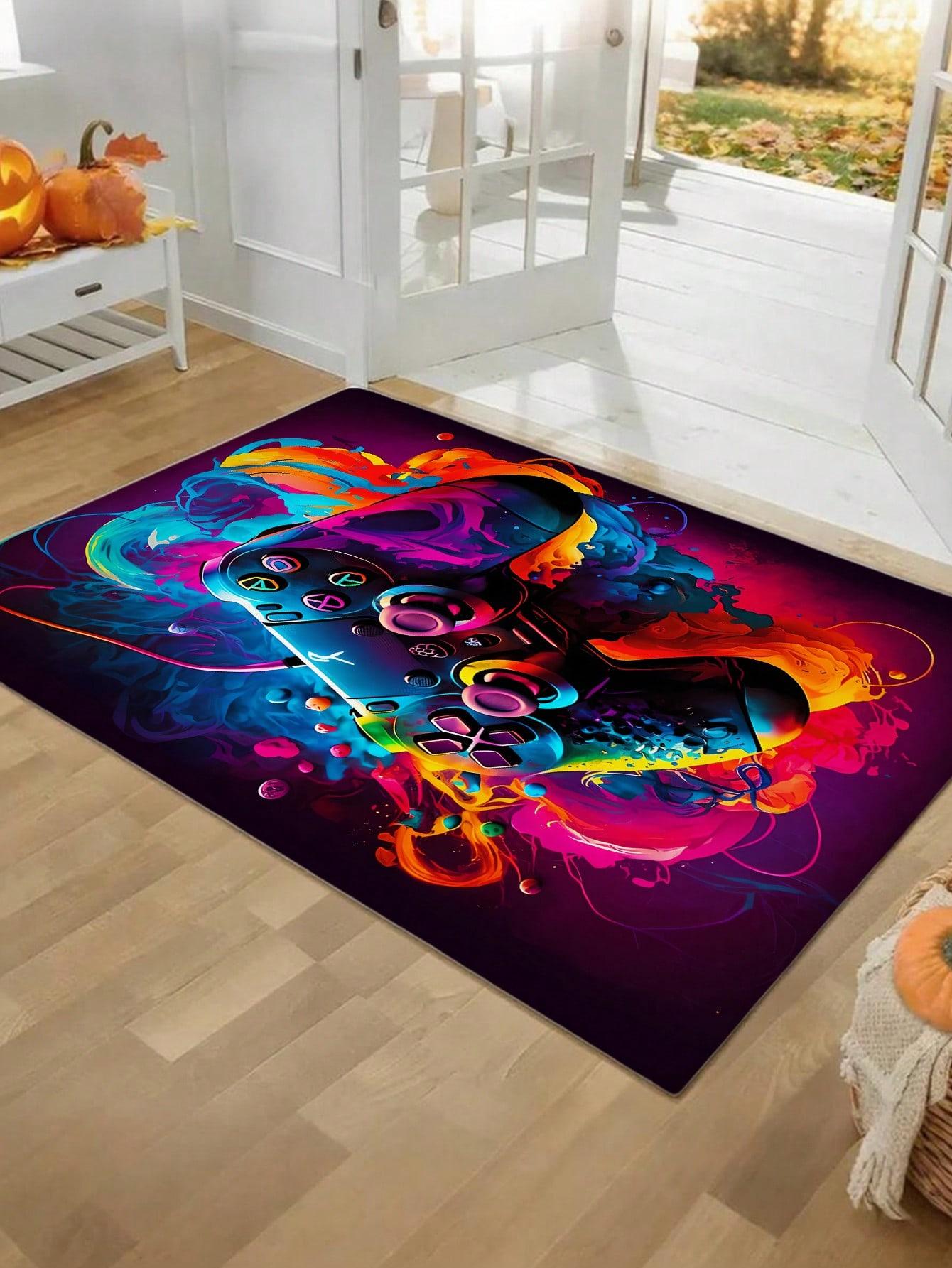 Neon Graffiti Game Controller Flannel Area Rug - Colorful Gaming Print Soft Mat for Living Room, Non-Slip Gamer Home Decor#GameControllerRug #GamingMat #GamerRoomDecor #NeonGraffitiCarpet #NonSlipFlannelRug