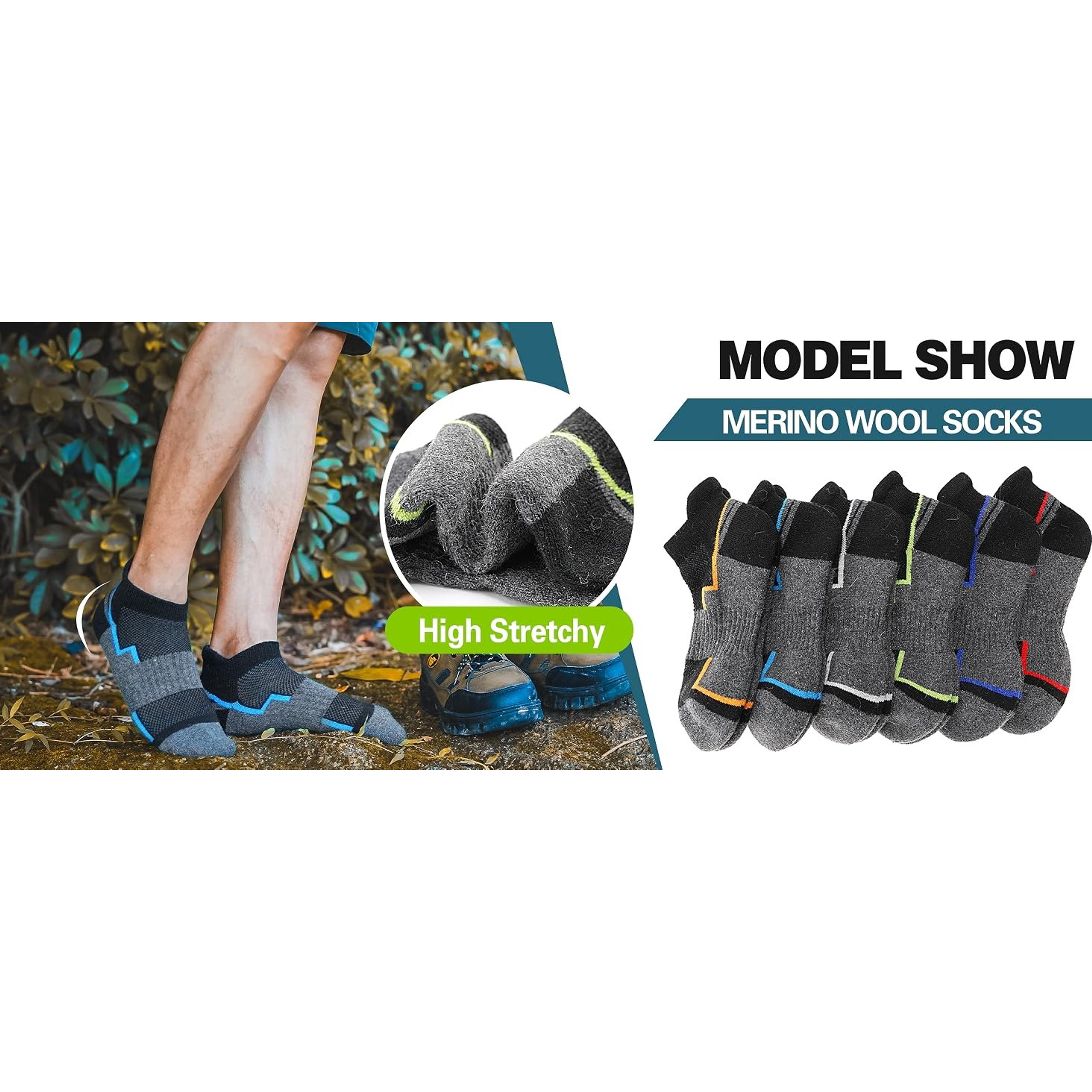 6 Pairs Merino Wool Ankle Hiking Running Socks Compression Support Thick Athletic Low Cut Socks for Women Men