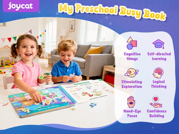 JoyCat Preschool Montessori Busy Book for Kids - Language Sensory Toy, Busy Board, Alphabet Flashcards, Color Recognition, Counting Games, Farm Animals Matching, English & Spanish Version, Daily Life Themes, Autism Learning Material, s,summerwins