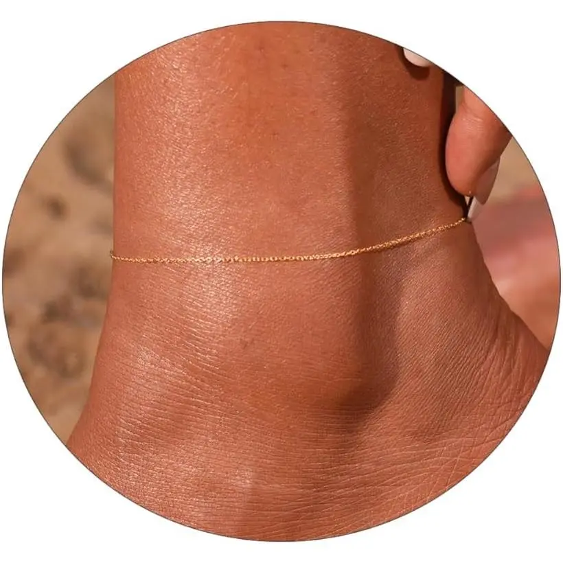 Ankle Bracelets for Women 14K Gold Plated Anklet Silver Anklets Waterproof Evil Eye Beaded Pearl Tennis Crystal Heart Cuba Link Chain Anklets Dainty Jewelry Gift for Her