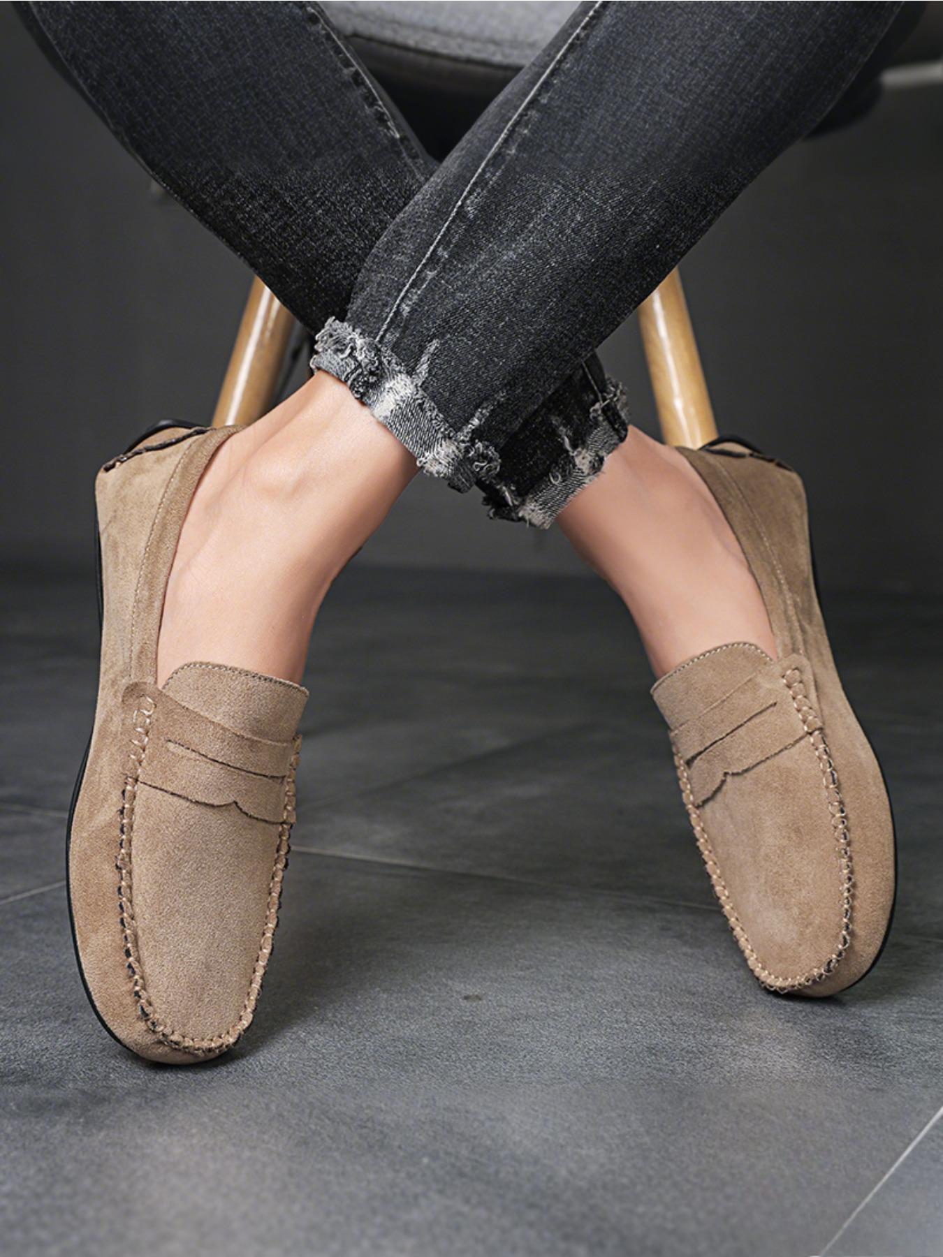 2026 Four-Season Minimalist Fashion Solid-Color Loafers Men's Casual Shoes Comfortable Elegant Suede Flat-Heel Slip-On Loafers, Moccasins, Casual Business Shoes, Suitable for Formal Occasions and Casual Wear