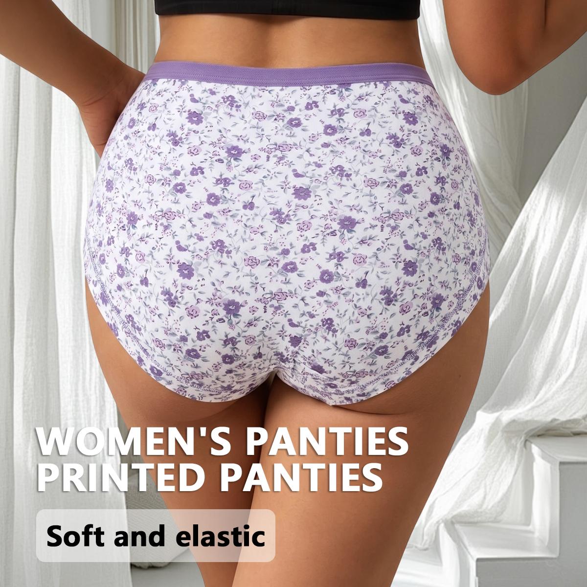 QUASTI Plus Size 5-Pack High Waisted Panties for Women, Printed Seamless Invisible No Panty Lines Briefs, Cool Summer Briefs with Colorful Floral Print, Stretch Soft Daily Underwear, 1XL-4XL