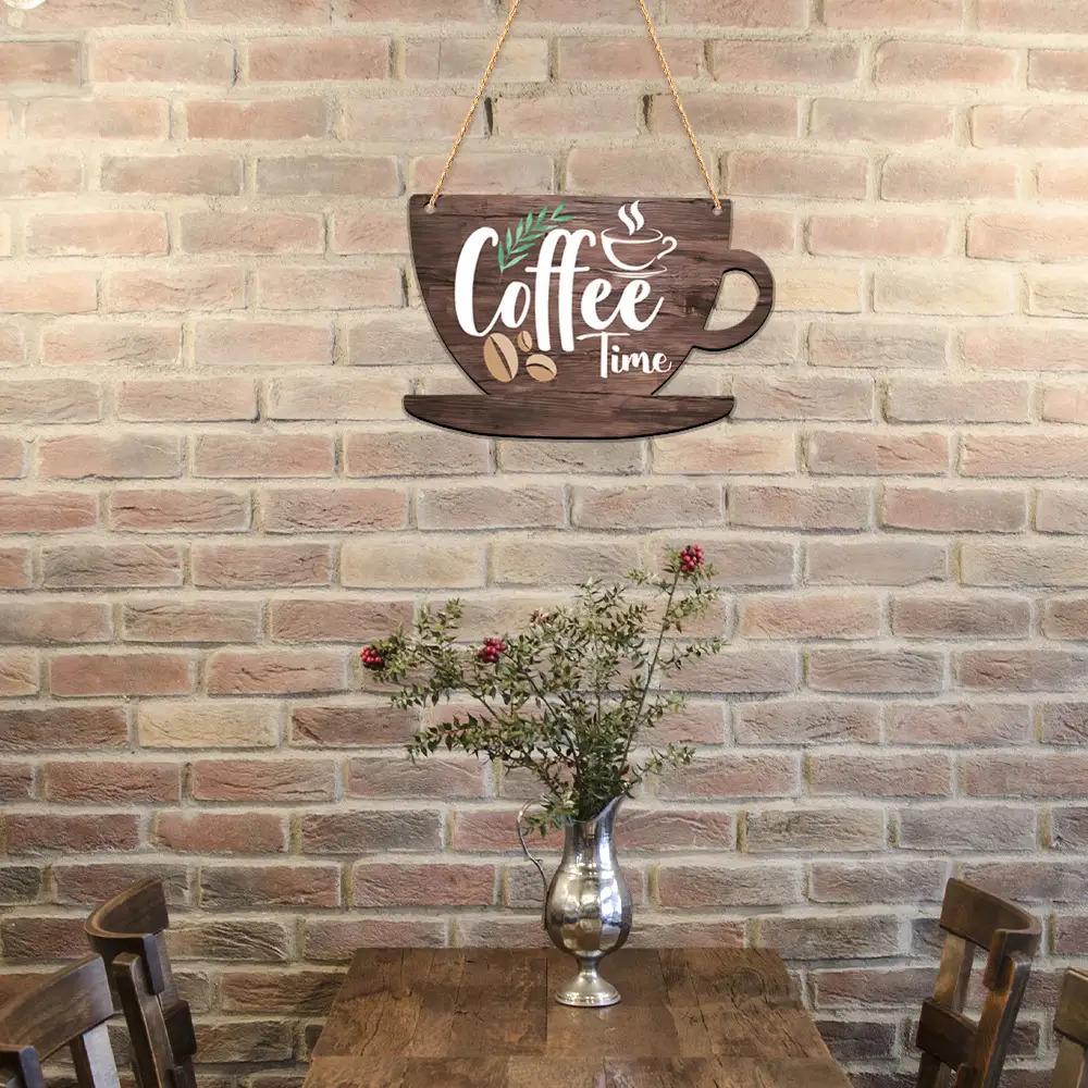 A 2D flat wooden coffee cup-shaped wall decoration, Aesthetic Wall Decor, a festival decoration for coffee shops, an outdoor party art decoration, suitable for various festivals.