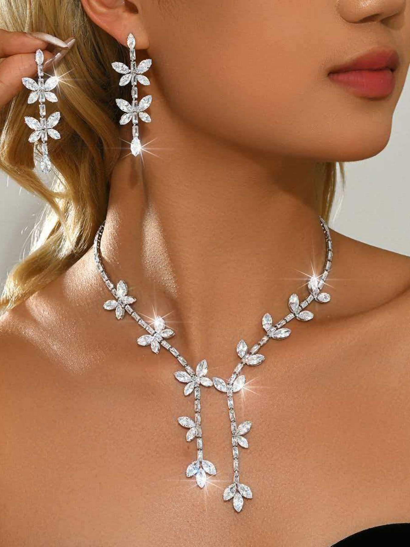 Butterfly Crystal Jewelry Set, Luxury Bling Necklace & Tassel Earrings, Elegant Bridal Wedding Party Gift, Stunning Accessory Collection