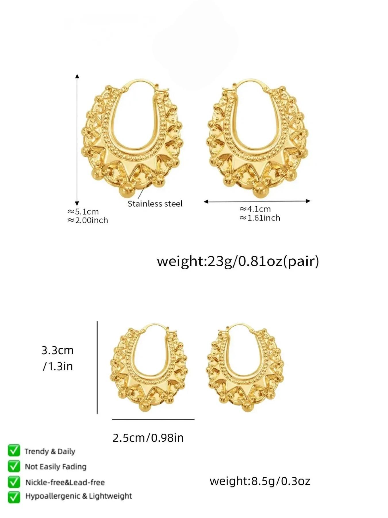 Women's 50mm Vintage Carved Creole Bohemian Earrings, Elegant Large Oval Design, Perfect Gift for Mom Wife Girlfriend, Fashion Jewelry Accessories