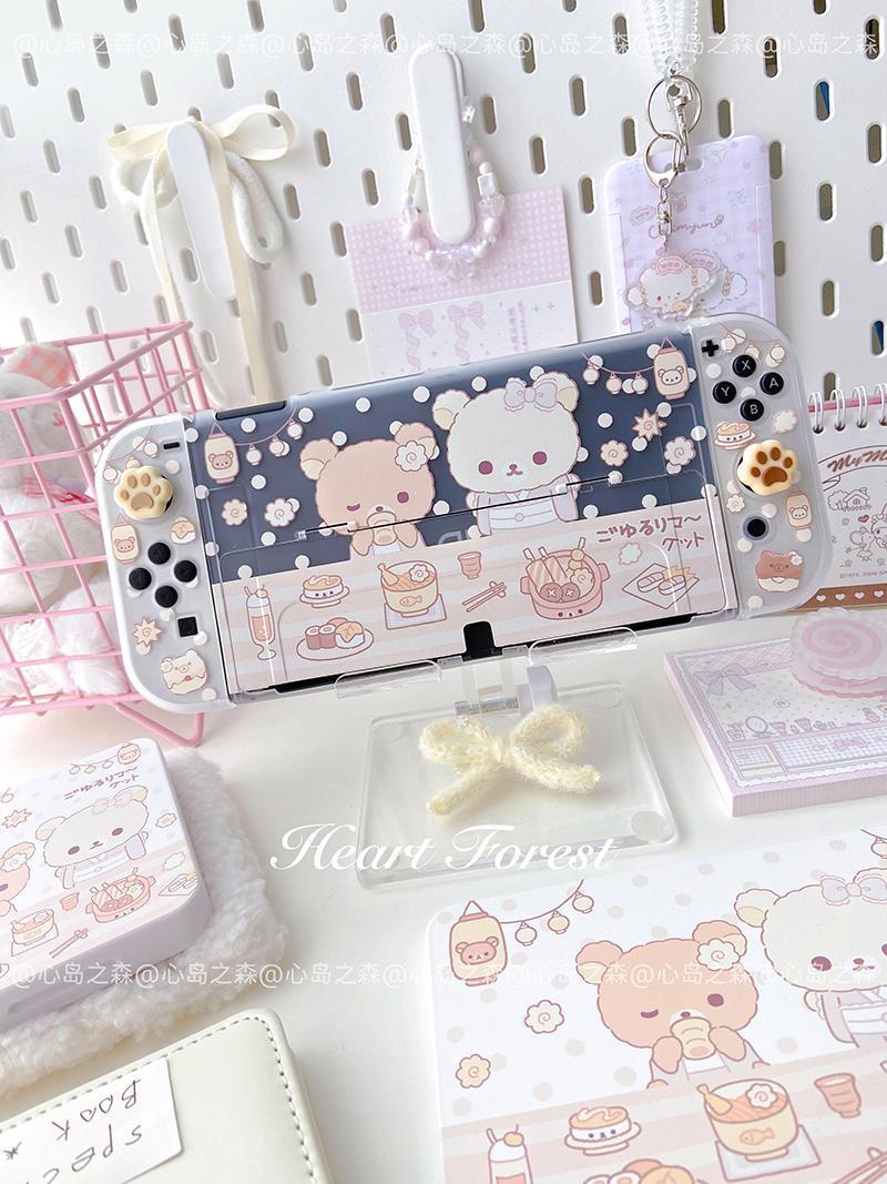 Ins Style Original Switch Protective Cover Cute Bear Oled Controller Cover Can Be Inserted Dock for Nintendo Switch Joy-Con