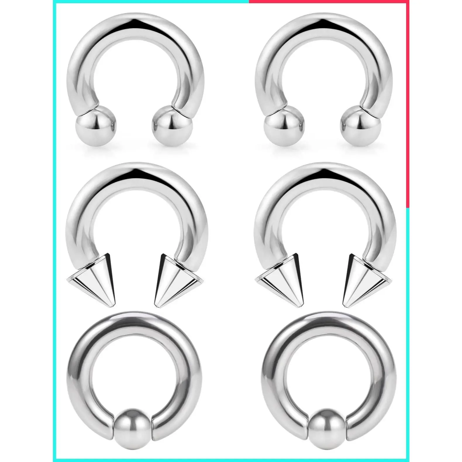 Surgical Steel Septum Rings Earrings Stretching Kit 00G-16G Silver Black Heavy Gauge Piercing Hoops for Septum Nose Lip Eyebrow Helix Tragus Daith Rook, 10mm-19mm