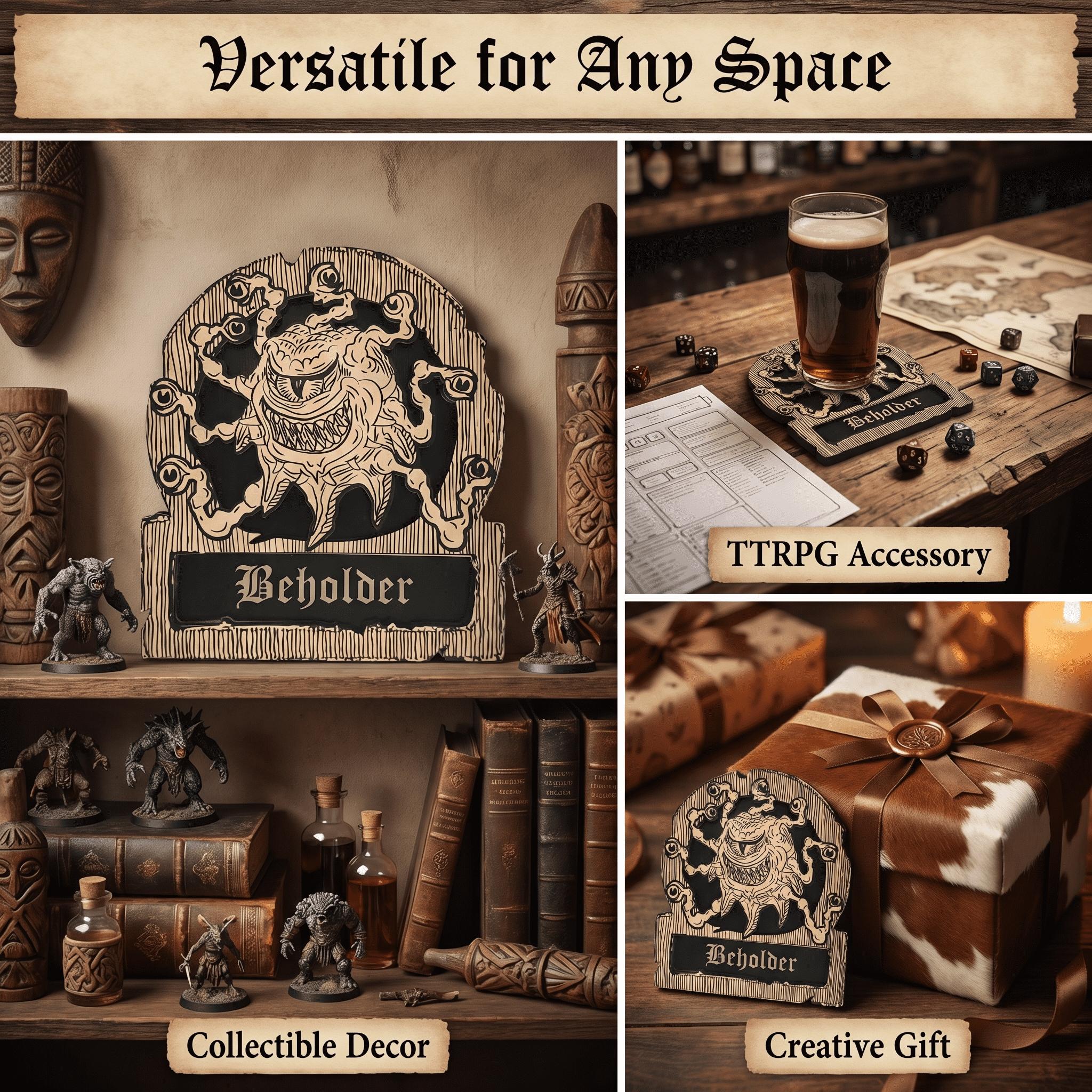 Role-Playing Game Dice Tray Coaster Set, Beholder Class Icons Cute Coasters, Fantasy Home Decor, Kitchen Gift, No Dice Included