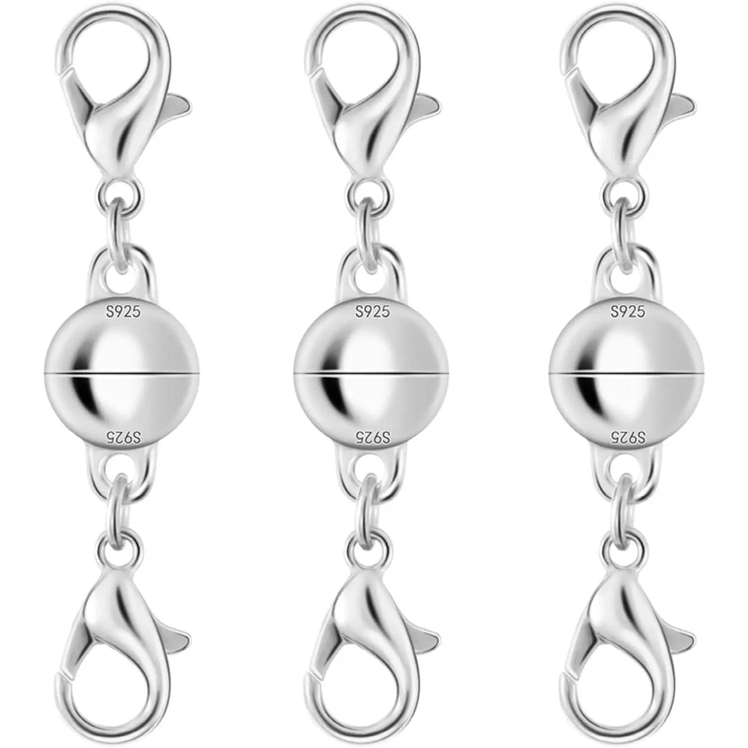 925 Sterling   Necklace Clasp, Double Lobster Design,  Making Connector for Necklaces, S925 Stamped (3pcs Silvery)