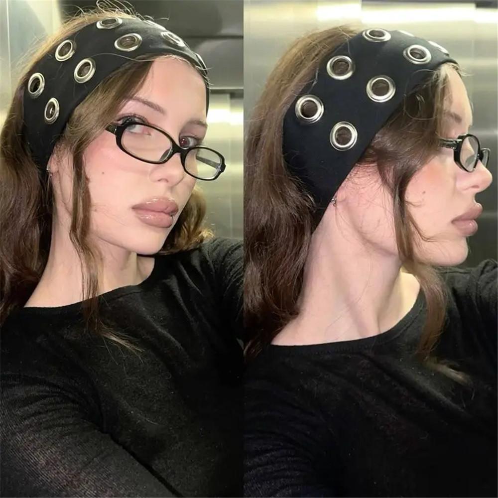 AWAYTR Buy One Get One Free Y2K Punk Girl Punk Grunge Hollowed Out Eyelets Elastic Wide Headband Fashion Rock Gothic Sports Headbands Hair Accessories AWAYTR Buy One Get One Free Y2K Punk Girl Punk Grunge Hollowed Out Eyelets Elastic Wide Headband Fashion Rock Gothic Sports Headbands Hair Accessories