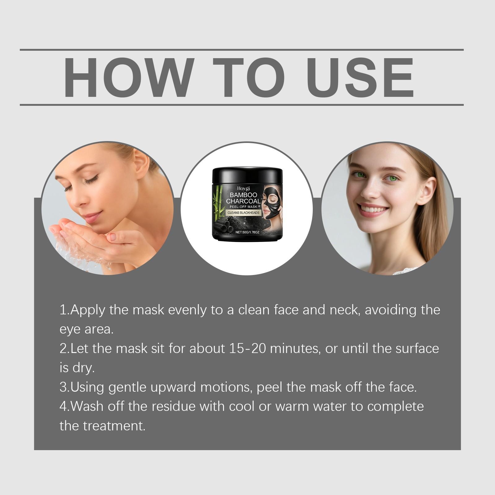 Hoygi Bamboo Charcoal Peel-Off Mask 50g, Deep Cleansing, Hydrating, Aloe Vera Ingredients, Suitable for All Skin Types, Natural Beauty Cream