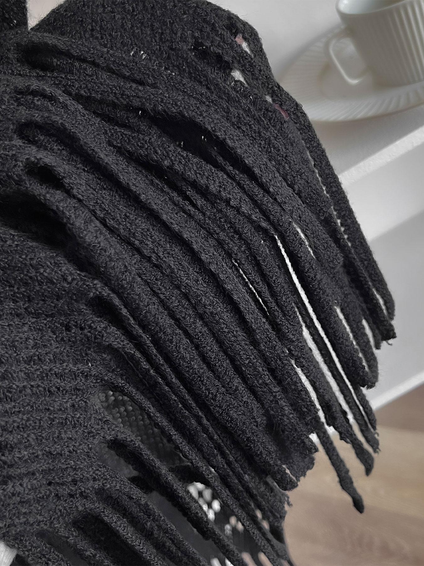 Women's Solid Color Hollow Out Fringe Trim Cape Shawl, Casual Elegant Shawl for Daily Wear, Fashion Accessories for Women & Girls, Clothes