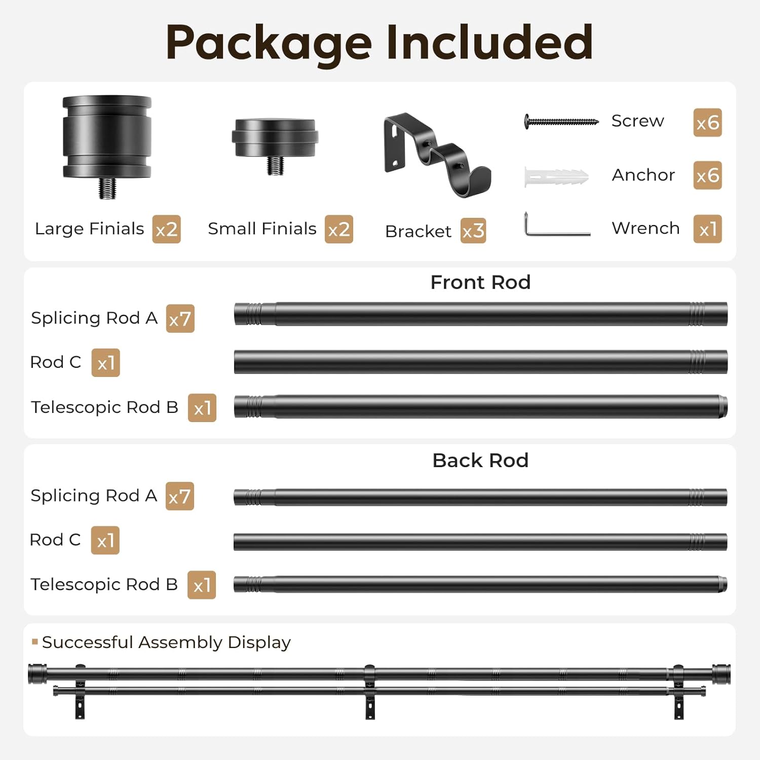 Inovaday Curtain Rods For Windows Double-Strand Series Matte Black Curtain Rods,Heavy Duty Curtain Rod With Connection Point And Telescopic Structure Section