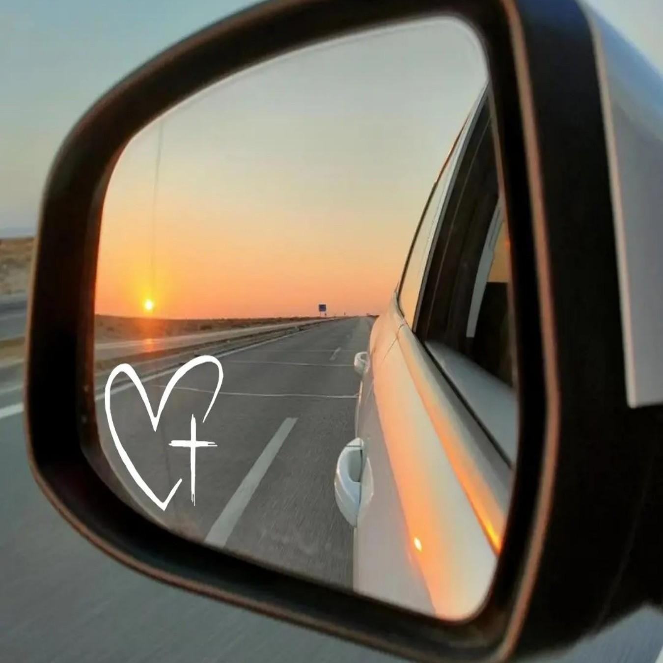 4-Piece Heart and Cross Car Rear View Mirror Stickers, Vinyl Cut Decals, Universal Car Exterior Accessories, Automotive Decorations