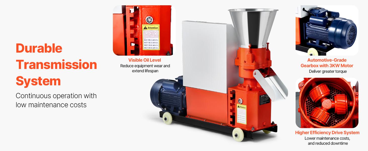 VEVOR Feed Pellet Mill Machine, 8 mm Animal Feed Pellet Making Machine, 3KW 240V Animal Food Granulator Mill Machines with 3 Pressure Rollers 4 Wheels, Ideal for Poultry, Livestock, Farm Animals