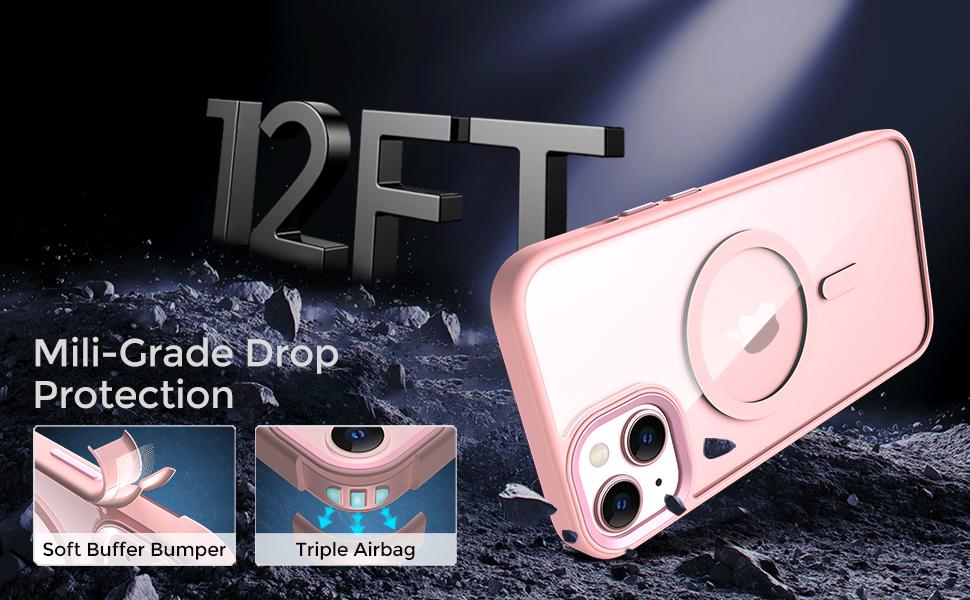 Magnetic for iPhone 15 Case, [Compatible with MagSafe] [Military-Grade Protection] Crystal Clear Hard Back&Soft TPU Frame Shockproof Protective case for iPhone 15.(Pink)