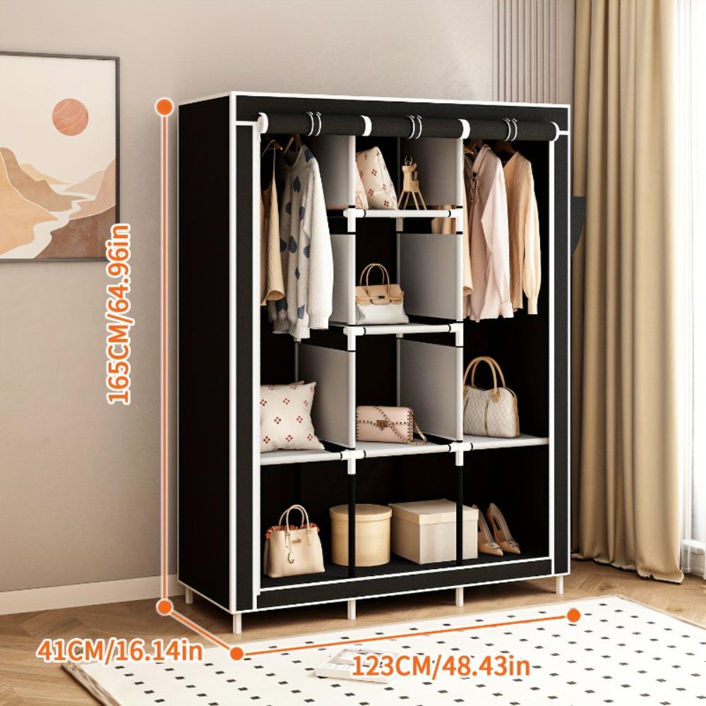 64-in Portable Non-Woven Fabric Wardrobe, Multi-Functional Portable Closet with Cover, Gray Indoor Furniture Storage Armoire for Apartments, Wardrobe Storage Rack Solution