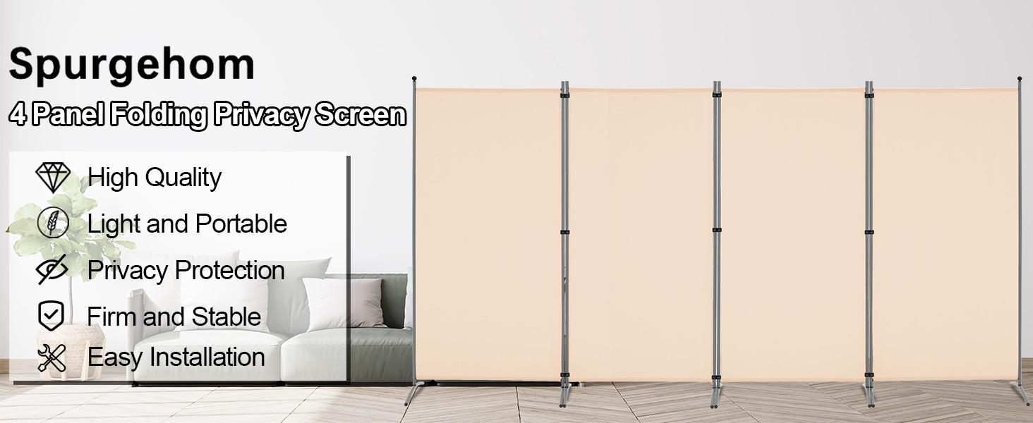 AHB 4 Panel Room Divider Folding Privacy Screen, Freestanding Fabric Partition Portable Room Partition Wall Dividers for Home Office Room Restaurant, 136" W X 72" H