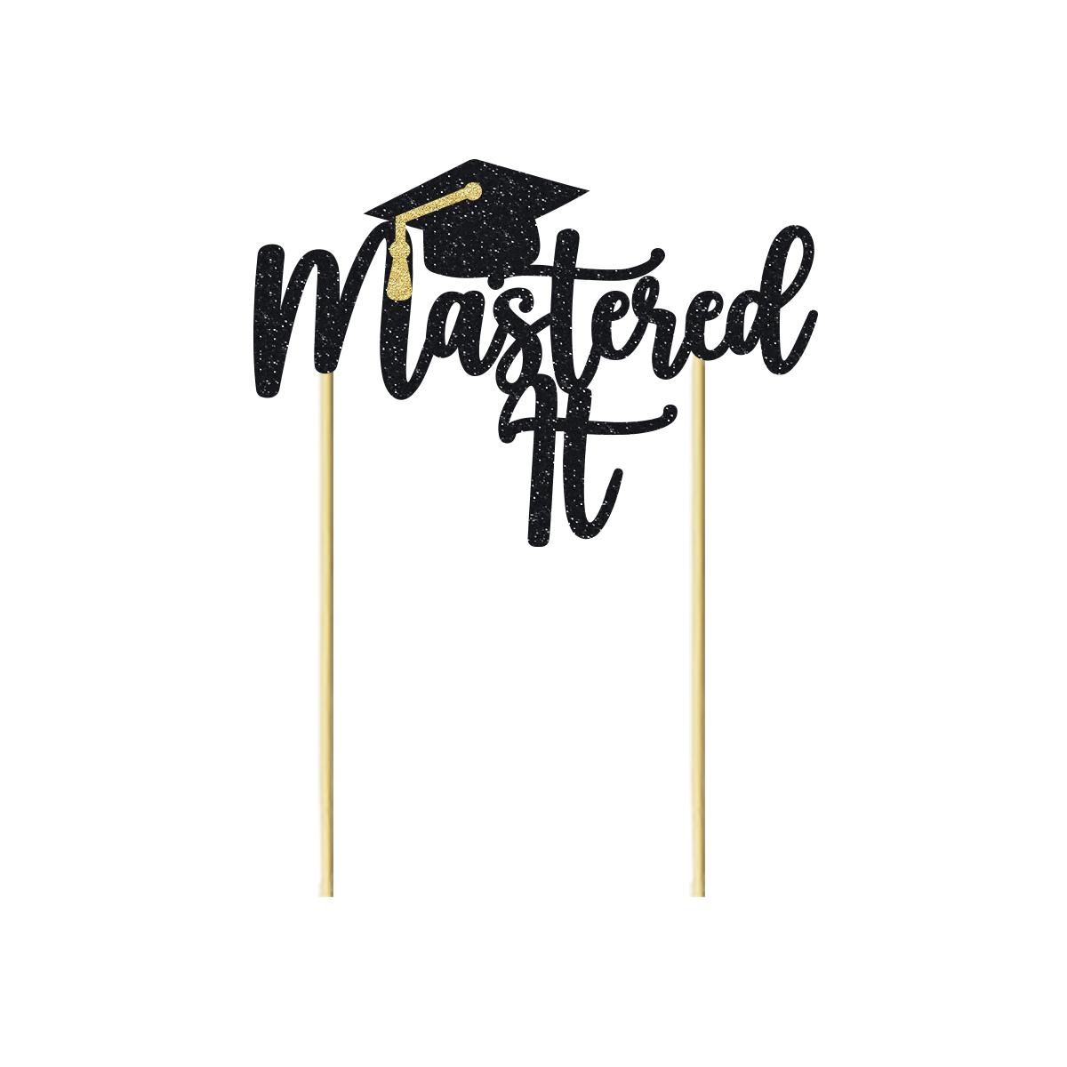 1pc Black Glitter Mastered It Cake Topper College Grad Congratulations MBA Graduation Party Decorations Supplies