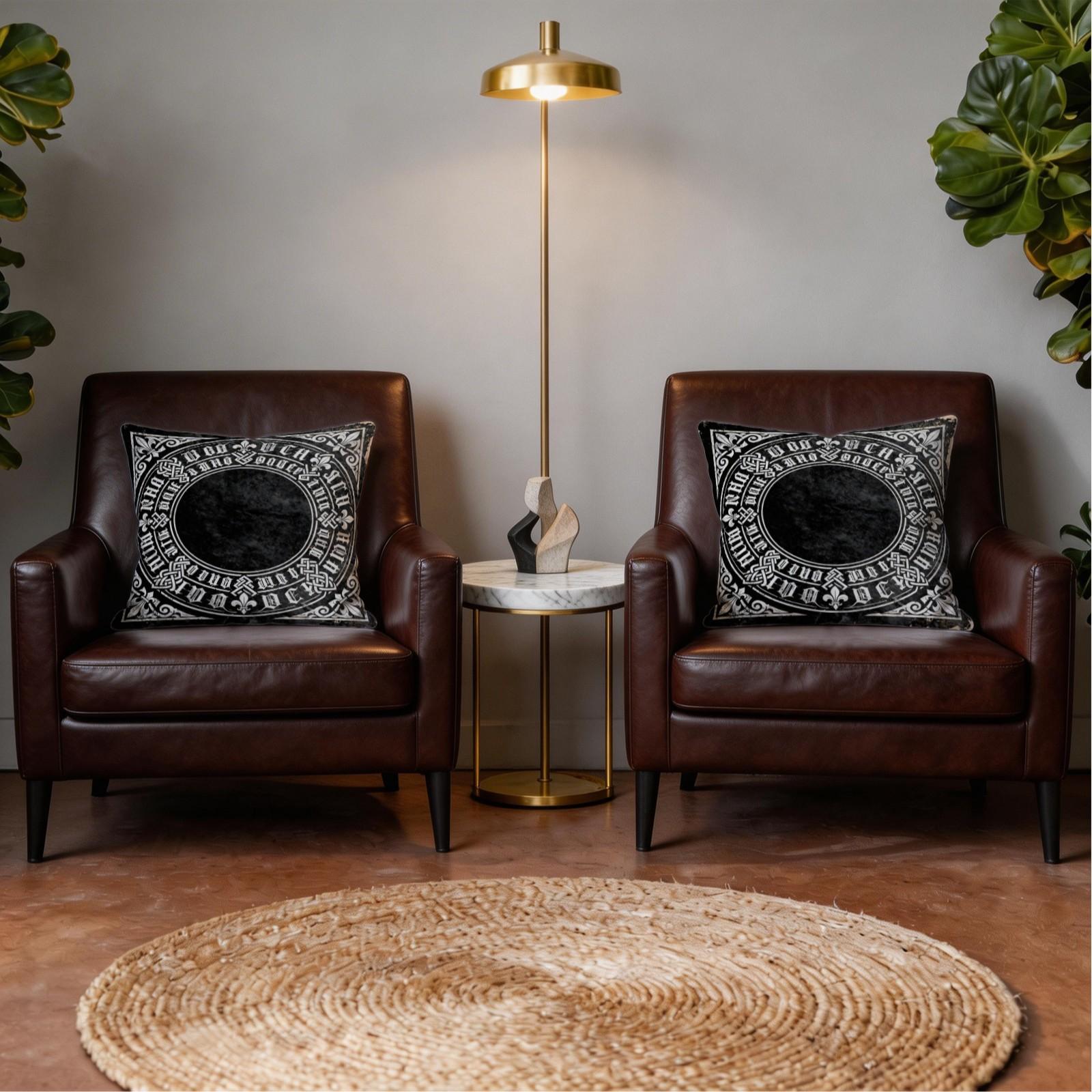 1 Pack Gothic Vintage Print Throw Pillow, Celtic Knot & Fleur-de-lis Decorative Accent Cushion, HD Digital Print Zippered Pillow Cover, Non-Fade Washable, 18×18 Inch Home Decor Pillow for Sofa, Bed, Chair