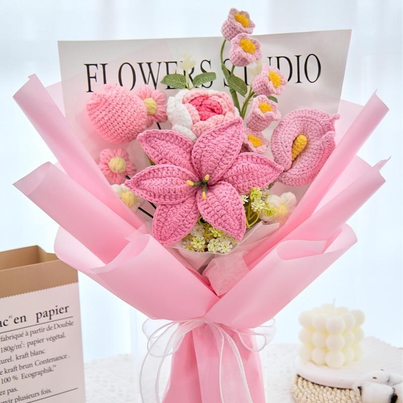 Handmade Crochet Flower Bouquet, Includes Roses, Tulips, Lily of the Valley, Calla Lily, Perfect for Mother's Day, Graduation, Birthday, Anniversary Gifts