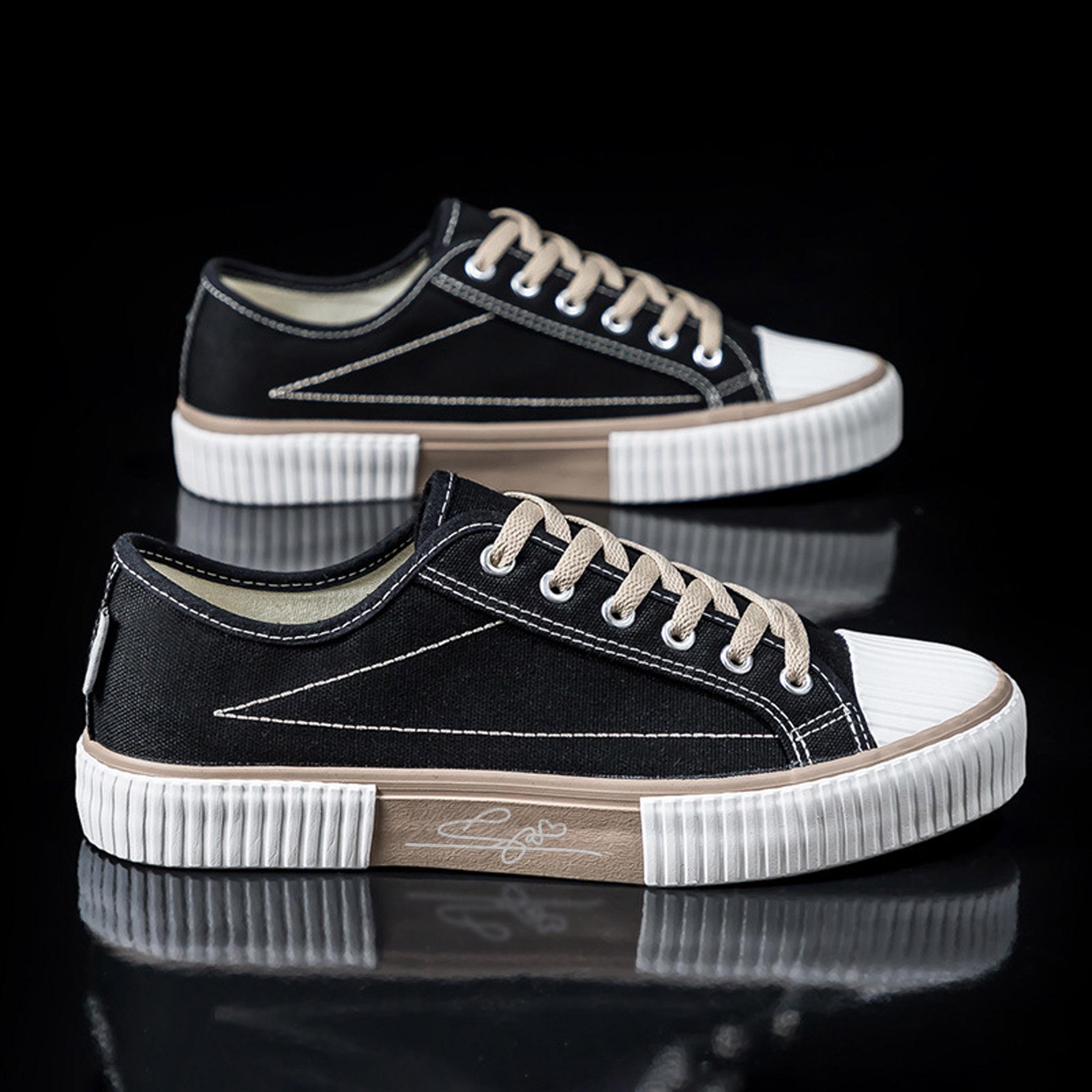 Women's Fashion Sneakers Low Top Shoes Lace-up Canvas Sneakers Rubber Sole Flat Sports Footwear