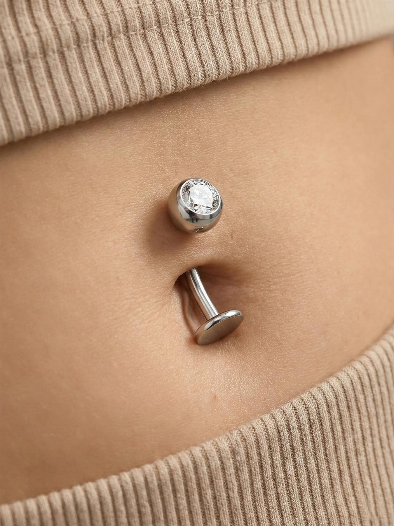 1 piece Titanium Zirconia Internally Threaded Floating Navel Ring, Stylish Flat Rhinestone Belly Button Ring, Navel Barbell 8/10/12/14mm, 14G Body Piercing Jewelry, Unisex