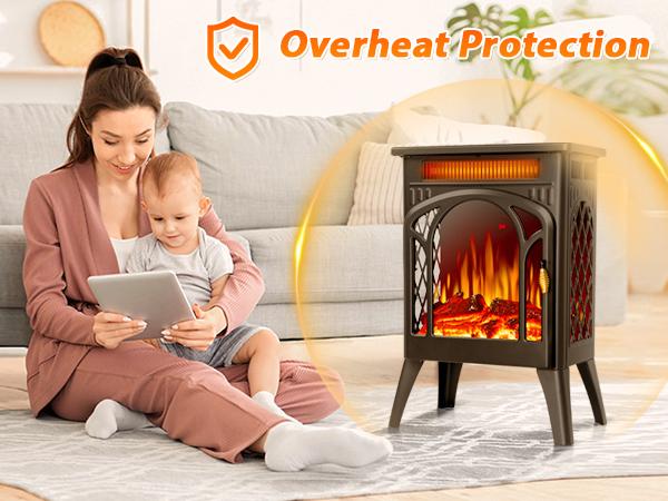 【Fall Deals For You】16 Inch Electric Fireplace, Freestanding Fireplace Stove with 3D Flame Effect, Small Electric Fireplace Heaters for Indoor Use with Remote, Temperature Adjustment, ETL Certified, Black…