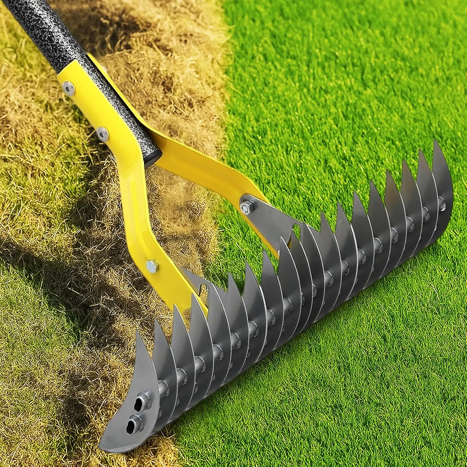 Manual Thatch Rake, 15" -Sided  with 19  Tines,55" Adjustable