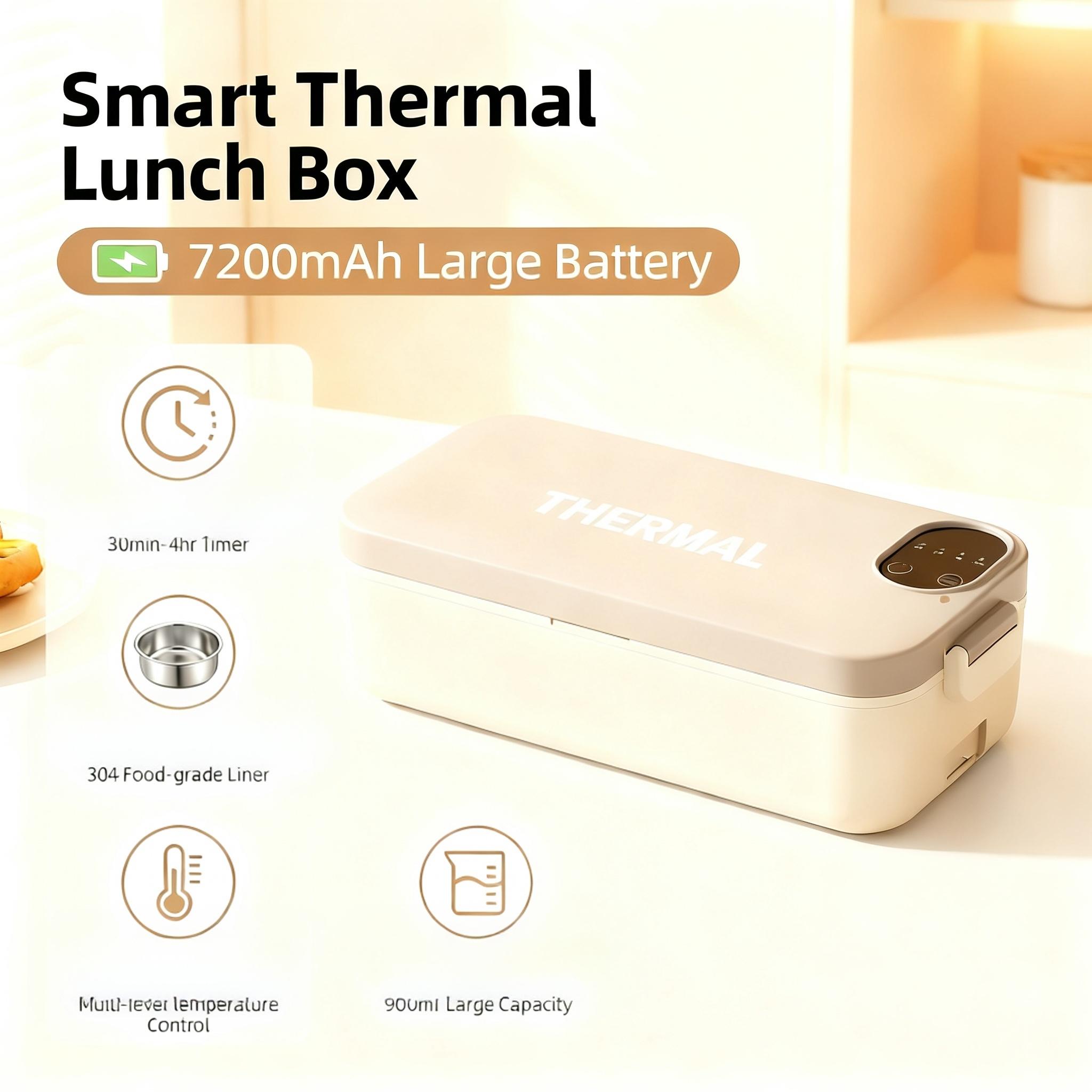 Portable Electric Heating Lunch Box with Smart Display & Constant Temp - 304 Stainless Steel, Rechargeable for Car, Office, Students & Truck Drivers