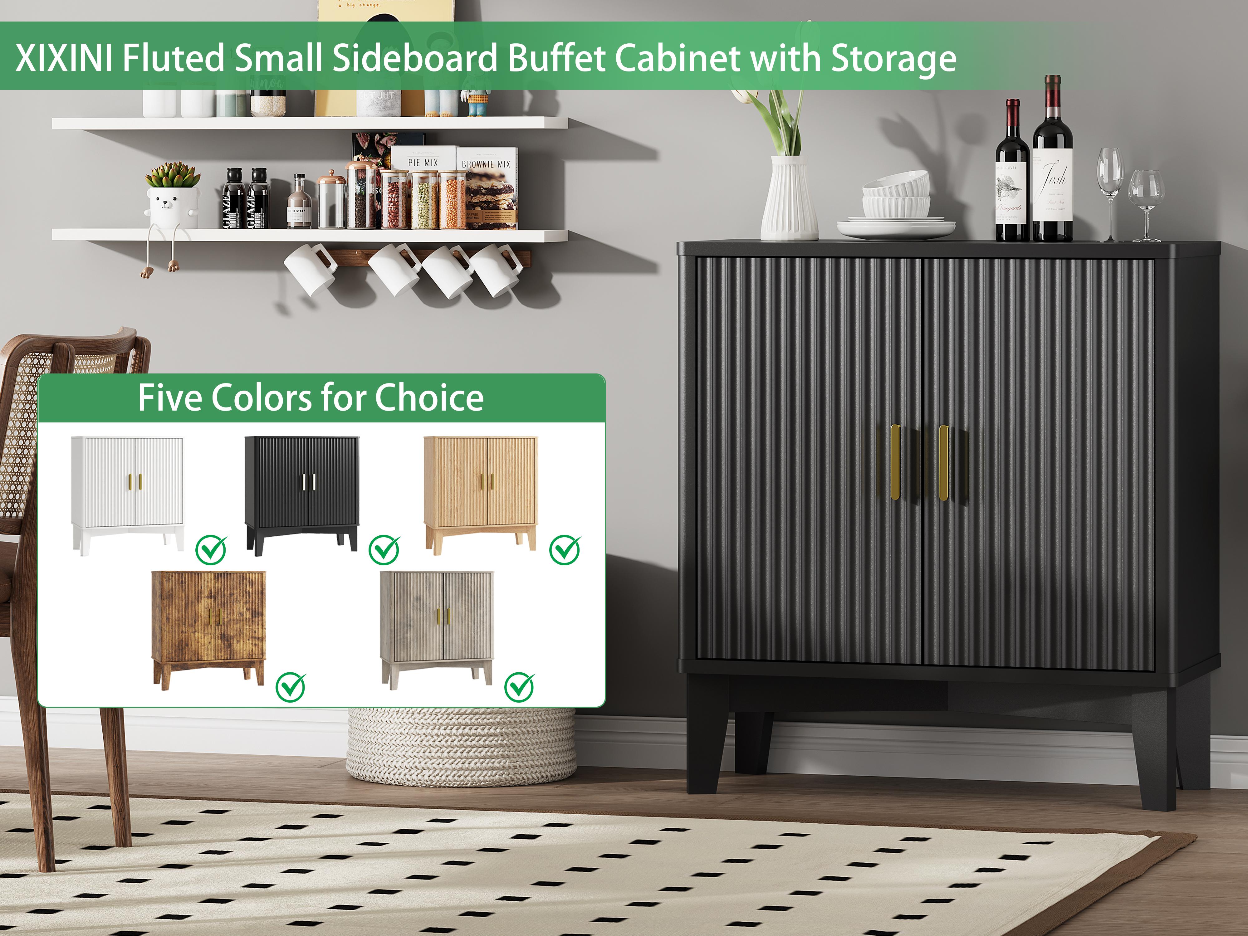 Storage Cabinet with Doors and Adjustable Shelf, Modern Fluted Sideboard Buffet Cabinet, Freestanding Coffee Bar for Kitchen, Pantry, Entryway, Living Room