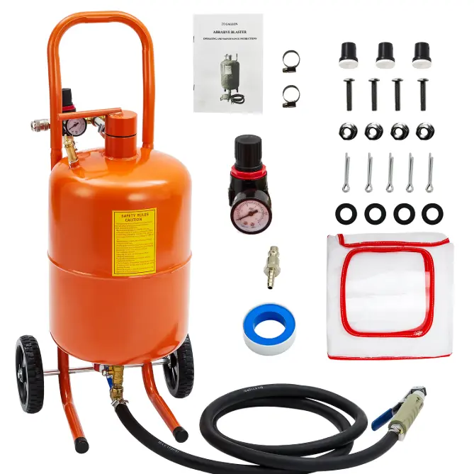 Sand Blaster Kit – 5/10/20 Gal – 60-110 PSI – 4 Ceramic Nozzles – for Rust/Paint Removal – Portable – Heavy Duty – Orange