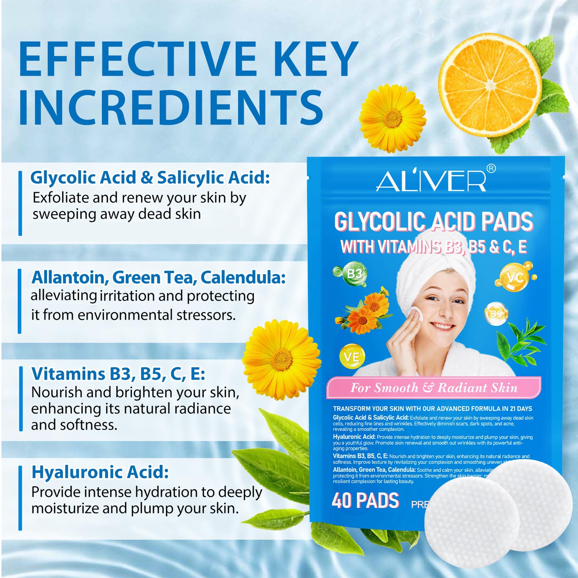 3 Counts Moisturizer, ALIVER Glycolic Acid Pads 40pcs, Contains Vitamins B3, B5, C, And E For Smooth And Glowing Skin, 20% Collagen For Hydrated And Smooth Skin, Deep Nourishment, Moisturization, And Enhanced Skin Barrier.