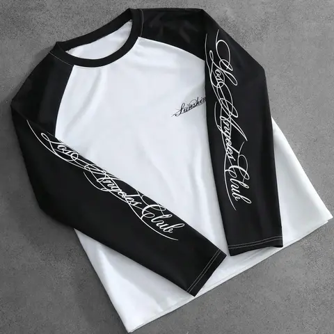 Men's Y2K Long Sleeve T-Shirt, Graphic Tees, Los Angeles Club Handwriting Print, Street Style Wear, Menswear, Streetwear