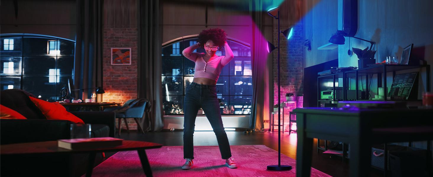 CuLiDing RGB Floor Lamp, 36W Stepless Dimmable LED Tall Standing Lamp with Touch and Remote Control, 4 Color Temperatures, 3 Rotatable Light