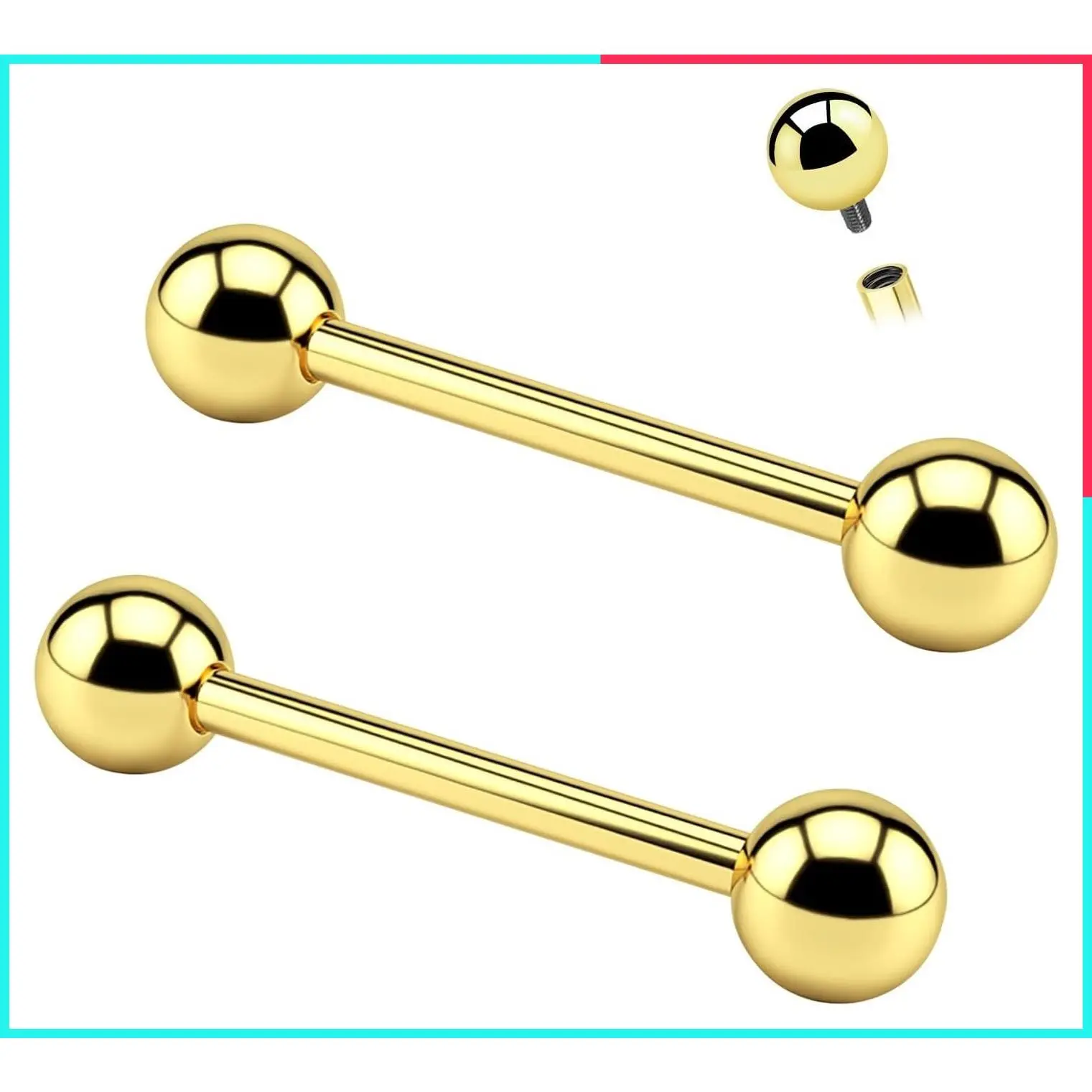 14G G23 Titanium Internally Threaded Straight Barbell 14mm/16mm Nipple Ring Tongue Ring 2Pcs Body Piercing Jewelry for Women