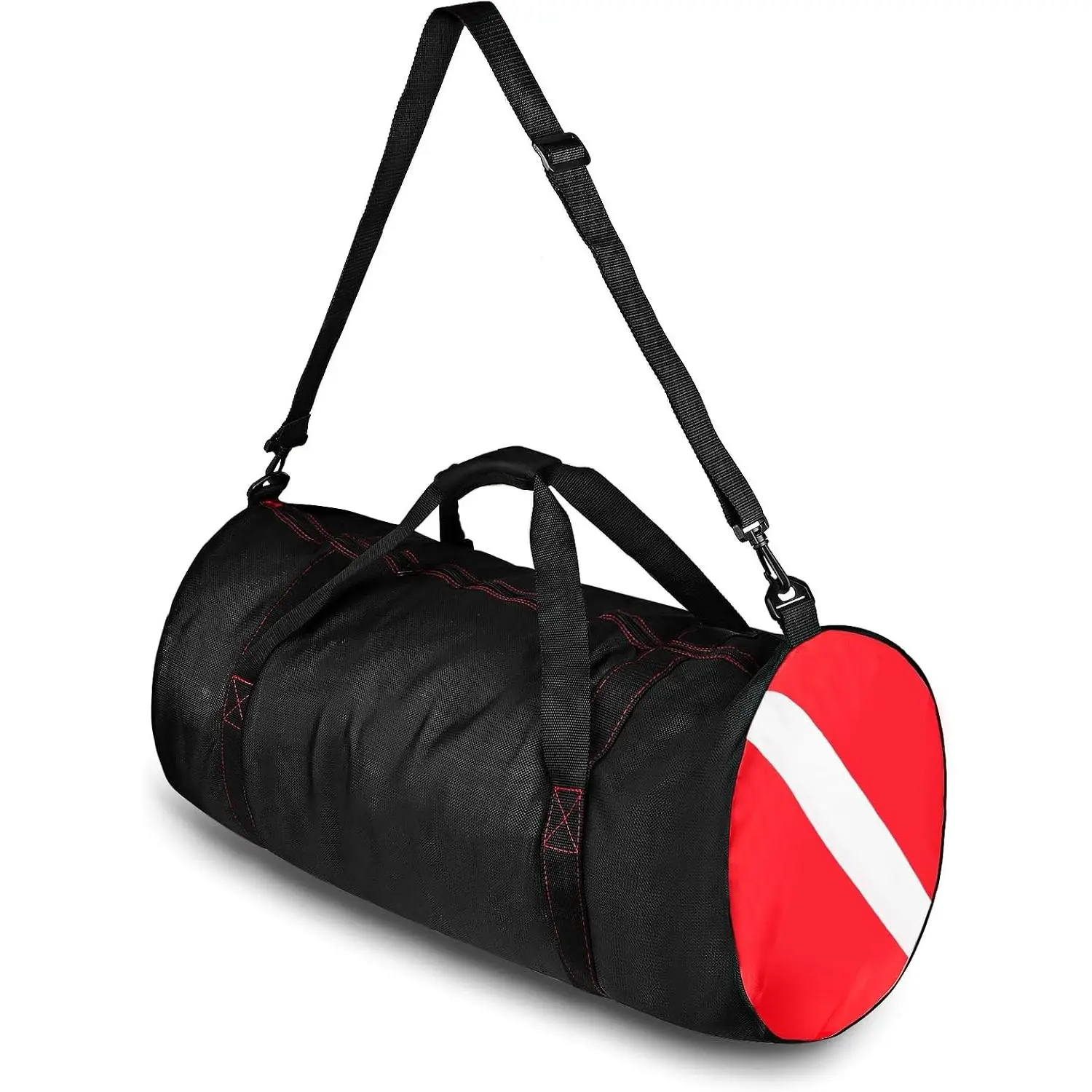 XL Mesh Duffle Dive Bag with Padded Removeable Adjustable Shoulder Strap and Wrap Handle, Scuba Gear Bags for Diving Snorkeling Freediving Swimming Spearfishing Beach (XL-Black)