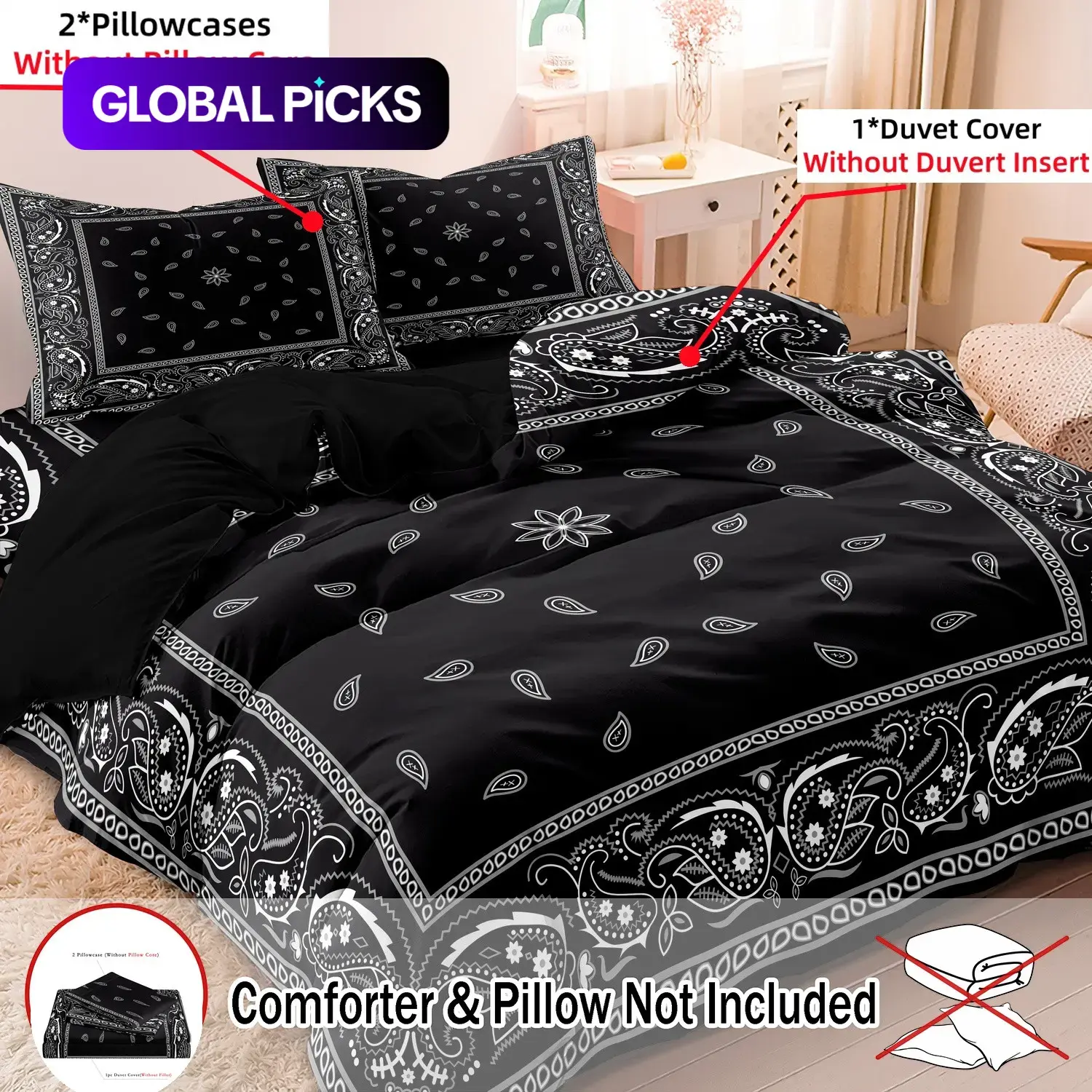 【Black Friday】Mandala Floral Pattern Duvet Cover Set, 3 Counts/set Including 1 Duvet Cover & 2 Pillowcase without Filler, Soft Comfortable Bedding Set for Home Bedroom Print Bedding Set #GLOBAL PICKS