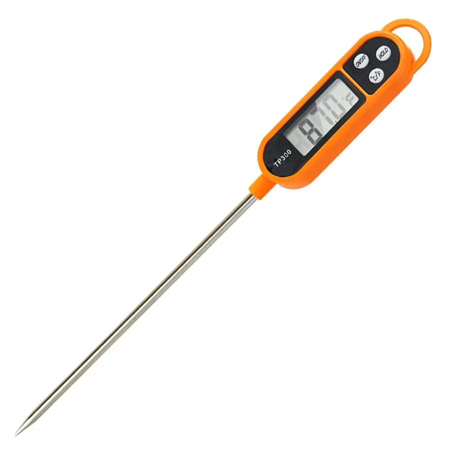 Digital Stainless Steel Candy Thermometer - 9.4in Long Orange Kitchen Utensil for Oil Deep Frying, BBQ Grilling (1-Pack)