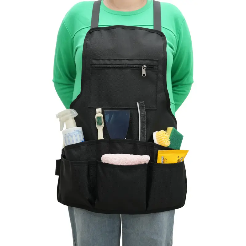 Multi Pocket Cleaning Work Apron with Tool Pockets, Oxford Waterproof Housekeeping Apron, Utility Storage Apron for Cleaner Gardening Service Staff Aprons with Pockets