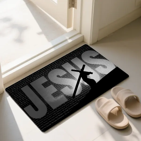Rectangular Jesus Text & Cross Silhouette Large Computer Non-Slip Doormat,Room Decor Area Carpet, Washable Floor Pad for Bedroom, Living Room homeessentials