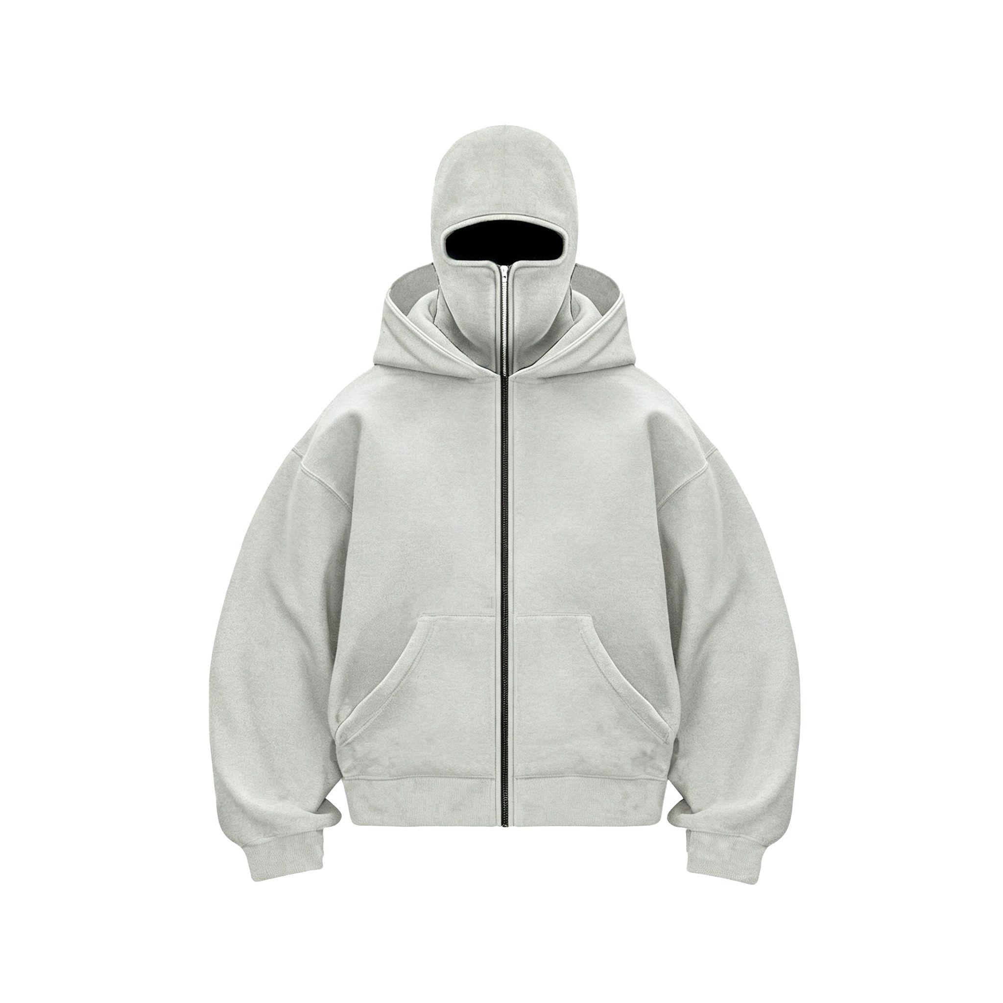 Black Full Zip Balaclava Hoodie for Men & Women, Oversized Streetwear Hooded Jacket with Face Cover, Warm Long Sleeve Sweatshirt, Kangaroo Pockets, Casual Winter Outdoor Travel Motorcycle Cycling Hip Hop Y2K Daily Wear, Unisex Urban Fashion Outerwear Coat