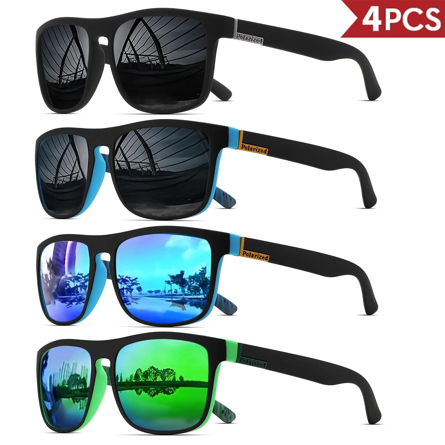 1-4PCS Unisex Classical Square Polarized Sports Sunglasses, Lightweight PC Frame, UV400 Protective Outdoor Eyewear for Driving, Biking, Fishing, Durable, Driving Outdoor Shades, Polycarbonate, Polarized Lens