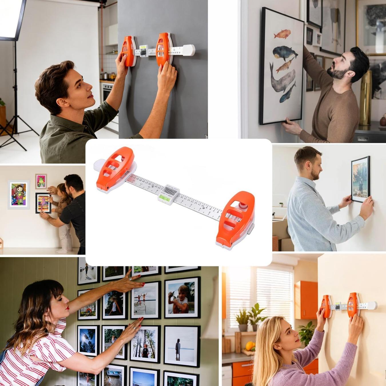 Picture Hanging Tool with Level, Precision Marking,Alignment Ruler for Photo Frames, Wall Decor, Mirrors, ABS Wall Friendly DIY Hanger