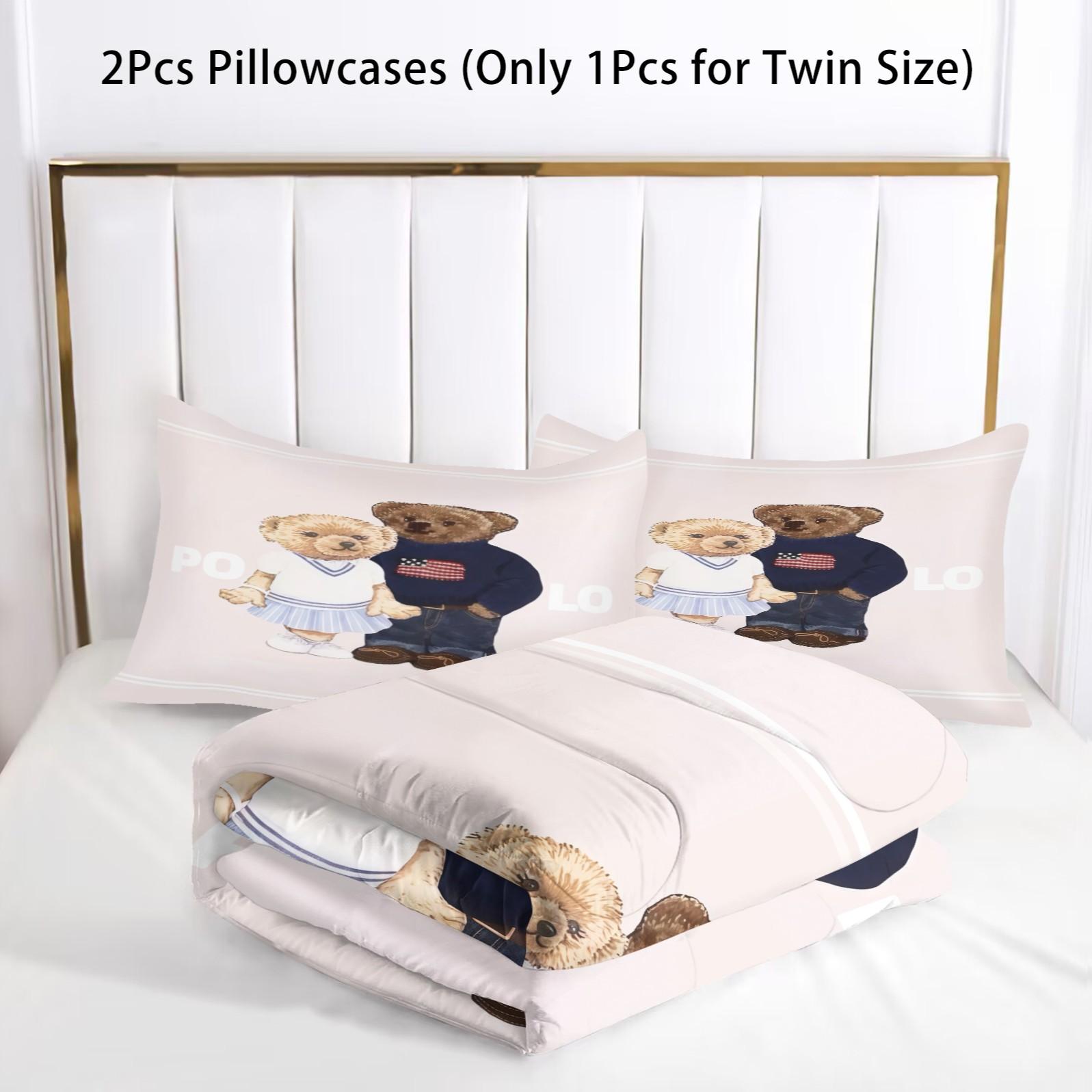 A set of small bear print bedding, including 1 quilt and 1 or 2 pillowcases without pillow inserts, soft bedroom decor gifts for children and adults
