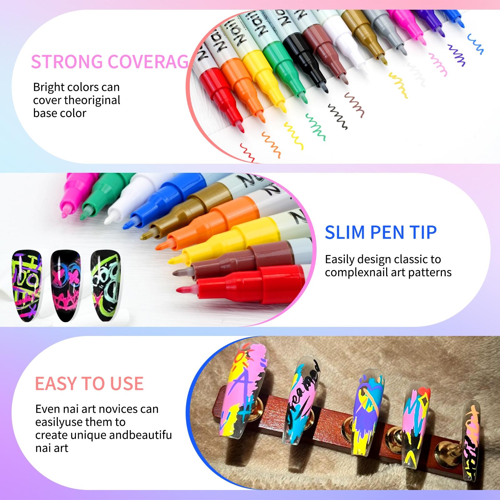 12/24 Color Nail Art Pens, 0.5 MM Precision Tip Nail Polish Pens Set Drawing Painting Point Liner Acrylic Painted Pen Beginner Manicure Kit, Waterproof and Quick-drying Nail for DIY Nails Art Design Manicure Tools, Multicolor