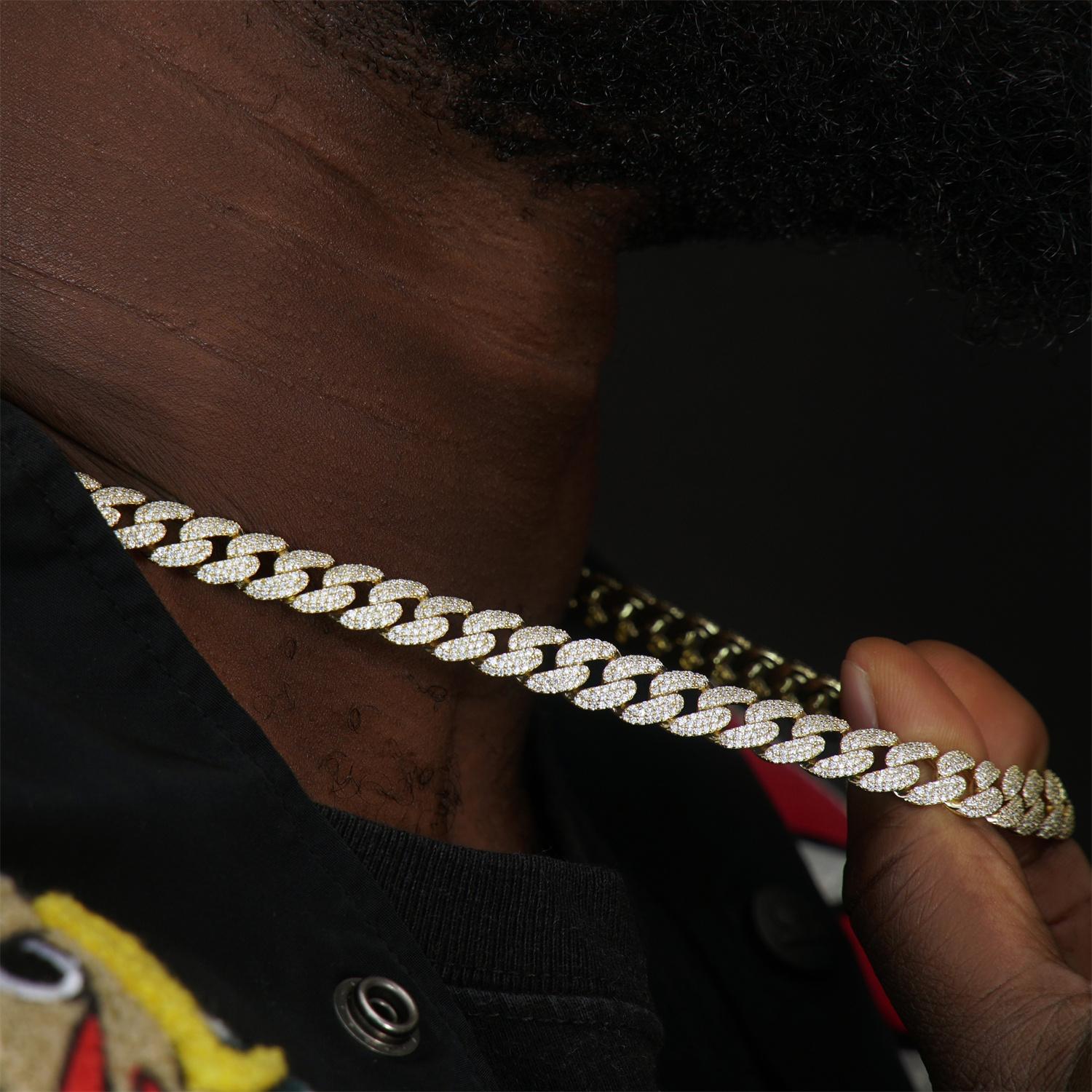 Delzzad (MSG.01) S925 Hip Hop Bling Cuban Bracelet Necklace Chain VVS Synthetic Moissanite Unisex Sparkle Cuban Chain Perfect for Any Occasion & Everyday Wear Birthday Anniversary Christmas Gifts